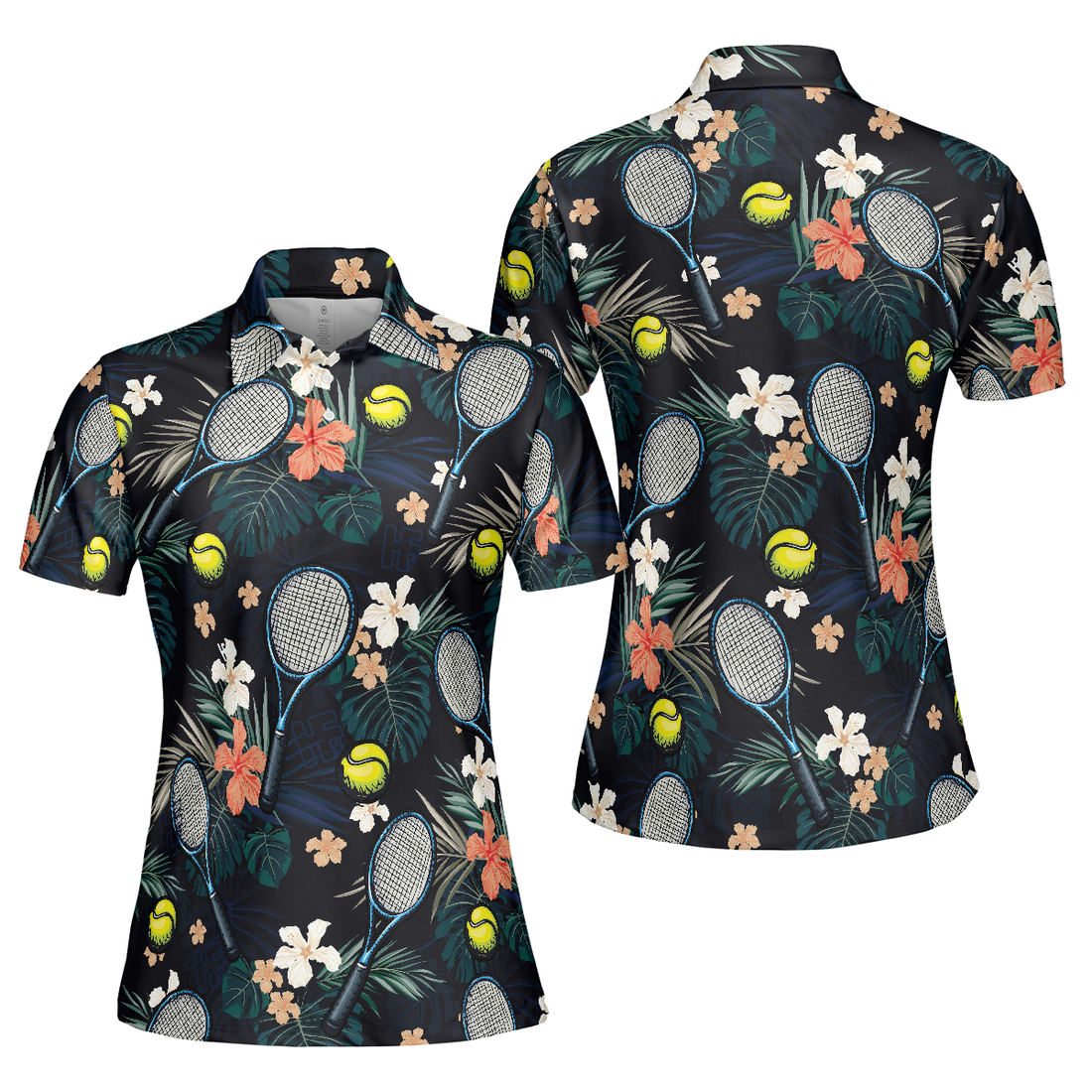 Tropical Floral Tennis Shirt For Women Short Sleeve Women Polo Shirt - 1