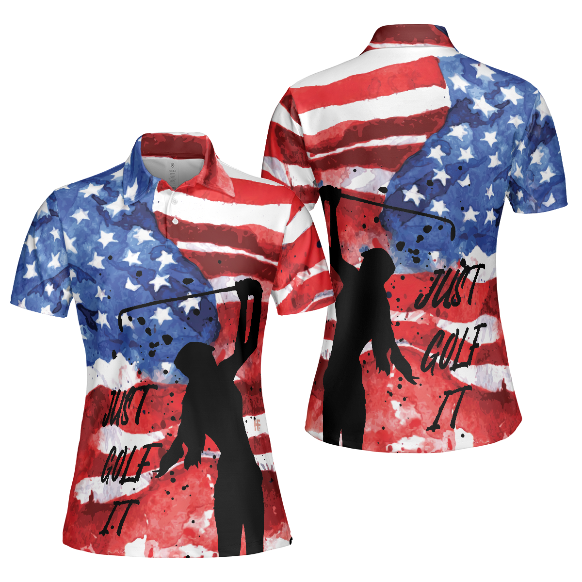 American Golfer Just Golf It V2 Short Sleeve Women Polo Shirt American Flag Golf Shirt For Ladies - 1