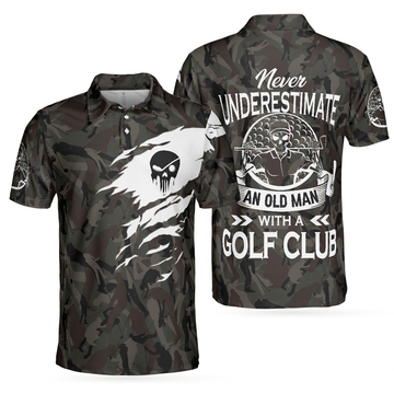 Never Underestimate An Old Man Camouflage Pattern Skull Polo Shirt Army Skeleton Golfer Polo Shirt Camo Golf Shirt For Men - 1