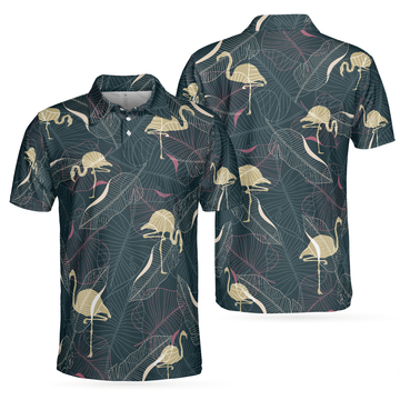 Tropical Flamingo Shadow Pattern Polo Shirt For Men - 1