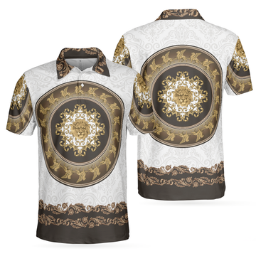 Lion Of Saint Mark Vintage Style Polo Shirt Luxury Golden Baroque Pattern Polo Shirt For Men - 1