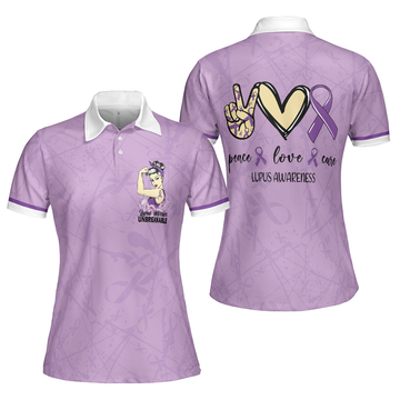 Peace Love Cure Lupus Awareness Short Sleeve Women Polo Shirt Purple Ribbon Lupus Shirt For Ladies Lupus Support Gift - 1