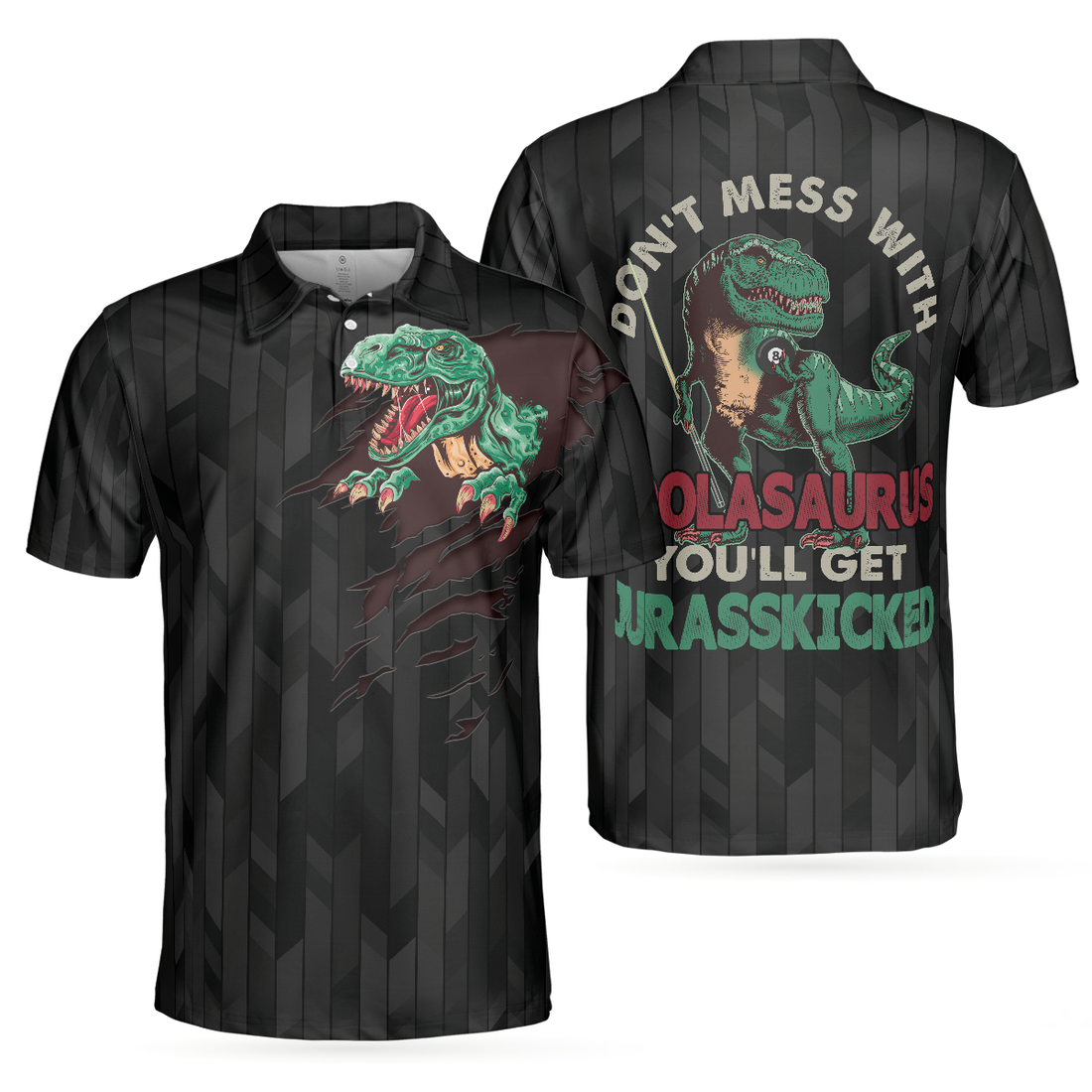 Poolasaurus Polo shirt Black Billiards Shirt Design For Billiards Lovers Cool Dinasour Polo Shirt - 1