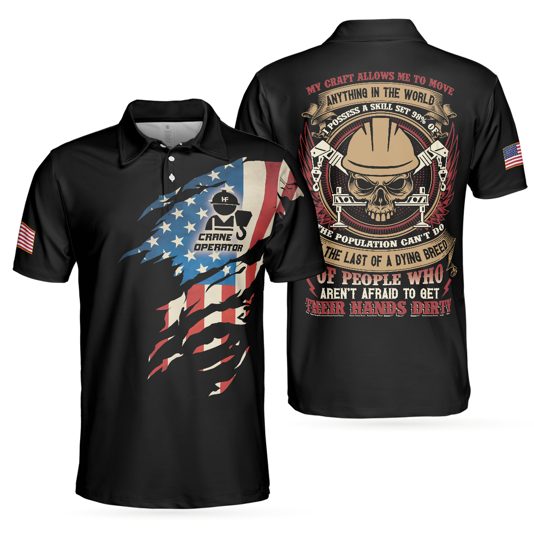 Crane Operator My Craft Allows Me To Move Anything Skull Polo Shirt American Flag Crane Operator Shirt For Men - 1