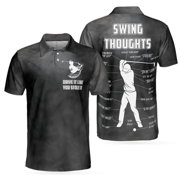 Swing Thoughts Short Sleeve Golf Polo Shirt Black And Smoke Golfing Shirt Funny Golf Shirt For Men - 1