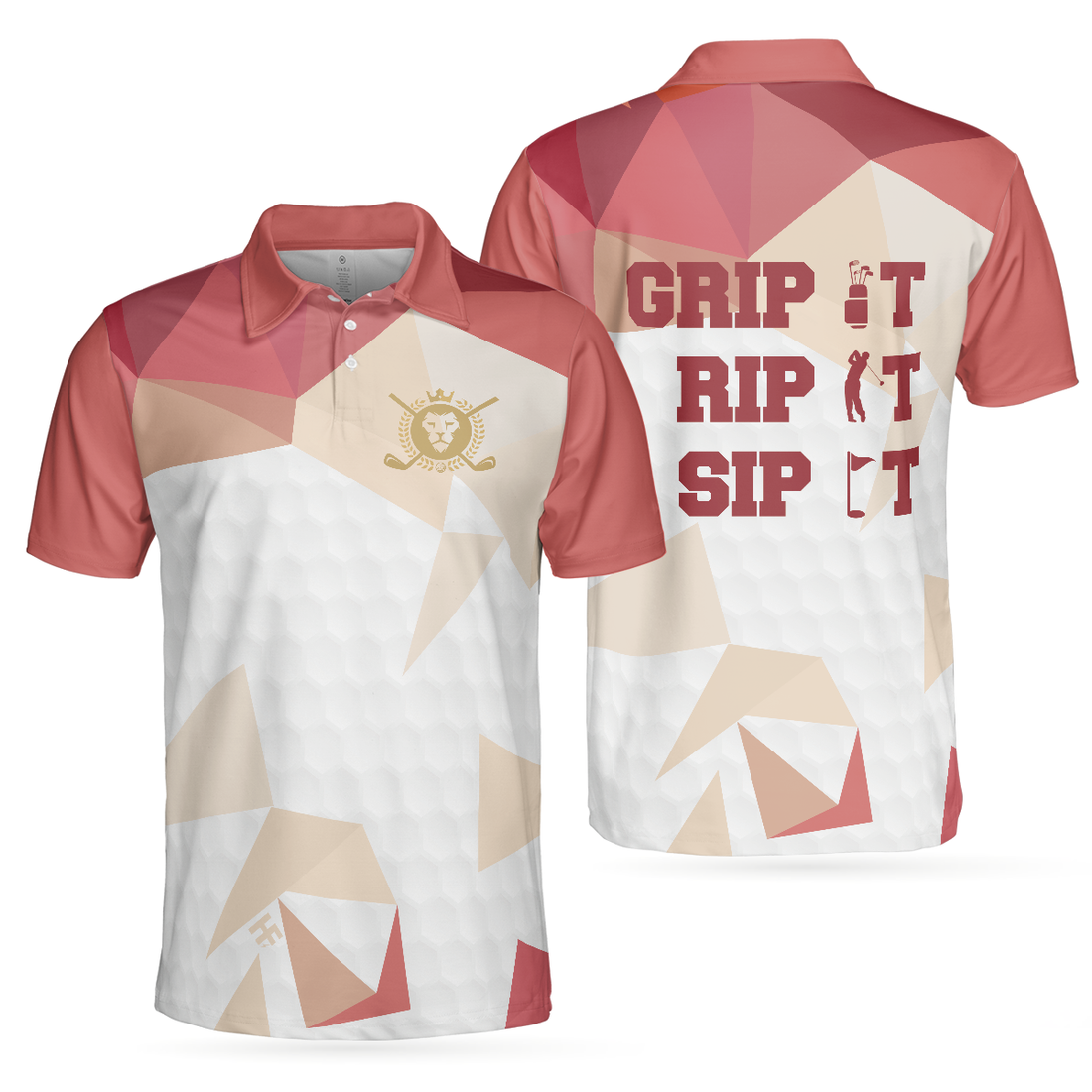 Rip It Sip It Grip It Golfer Golf Polo Shirt White And Pink Golfing Shirt For Male Players Simple Golf Shirt Design - 1