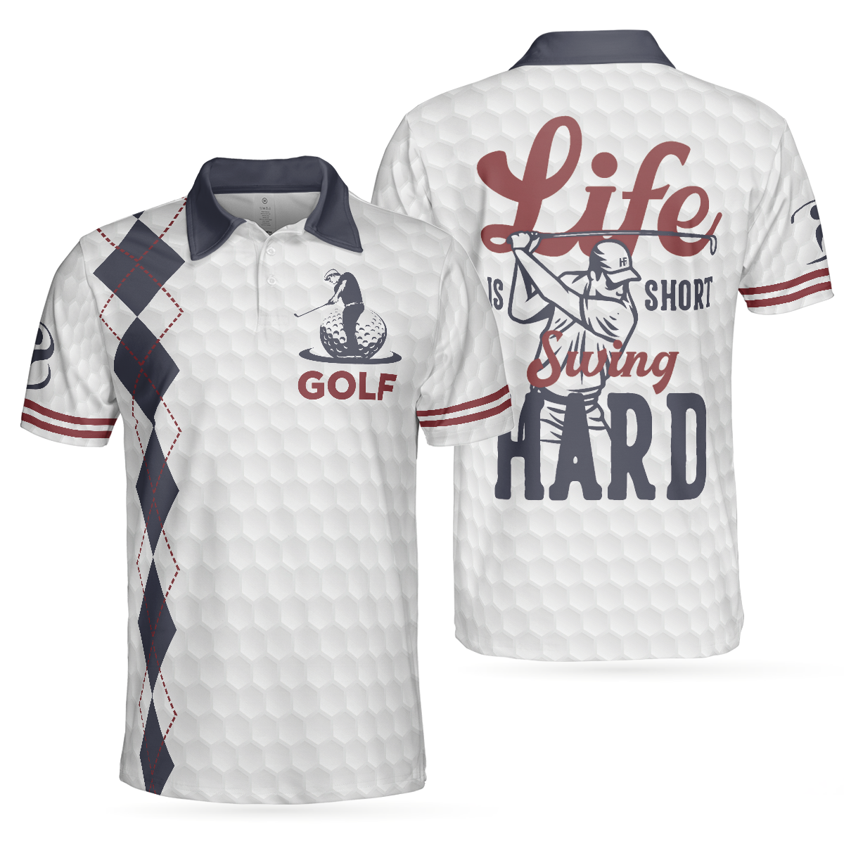 Life Is Short Swing Hard Golf Polo Shirt Grey Argyle Polo Shirt For Golfers Basic Golf Shirt Design - 1