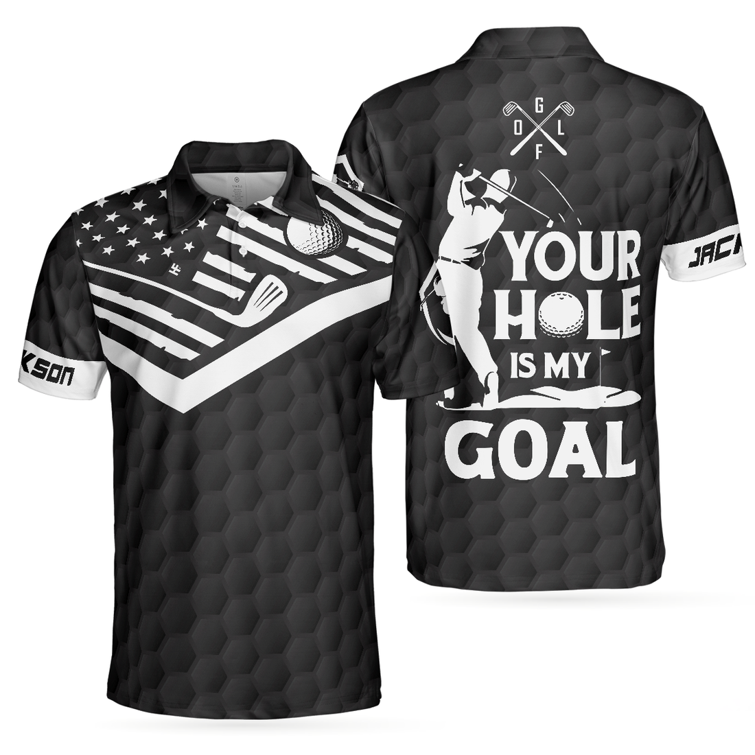 Your Hole Is My Goal Custom Polo Shirt Personalized Black American Flag Golf Shirt For Men - 1