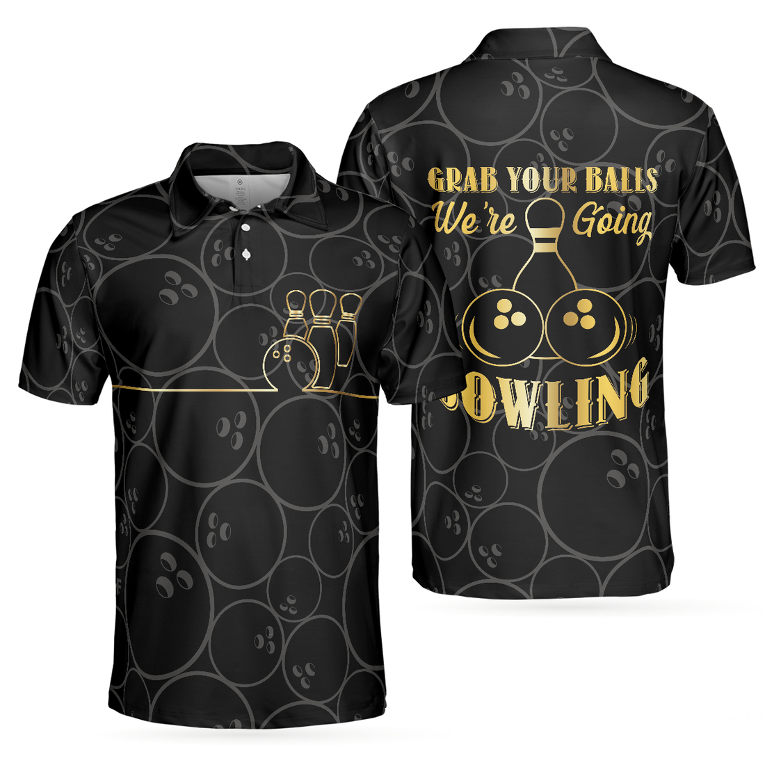 Grab Your Ball Were Going Bowling Polo Shirt Bowling Ball Pattern Polo Shirt Black Bowling Shirt For Men - 1