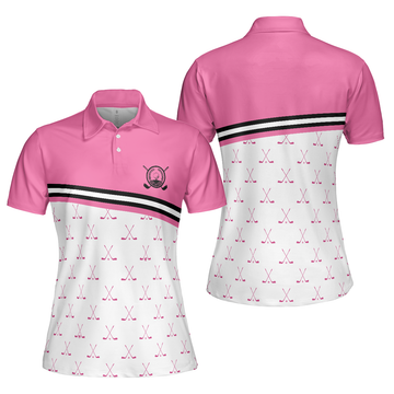 Crossed Pink Golf Clubs Golf Short Sleeve Women Polo Shirt - 1