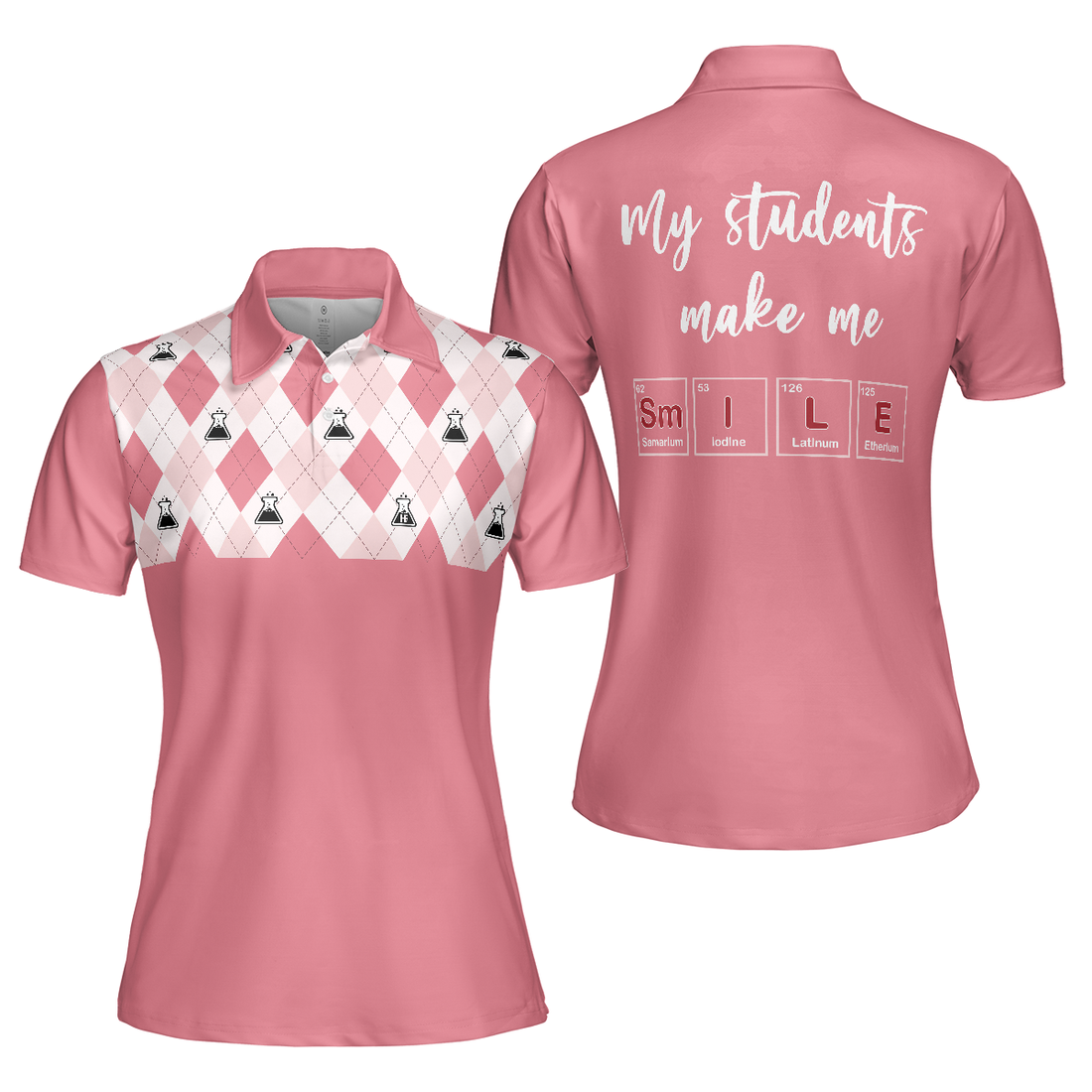 Science Pink Argyle Pattern Short Sleeve Women Polo Shirt - 1