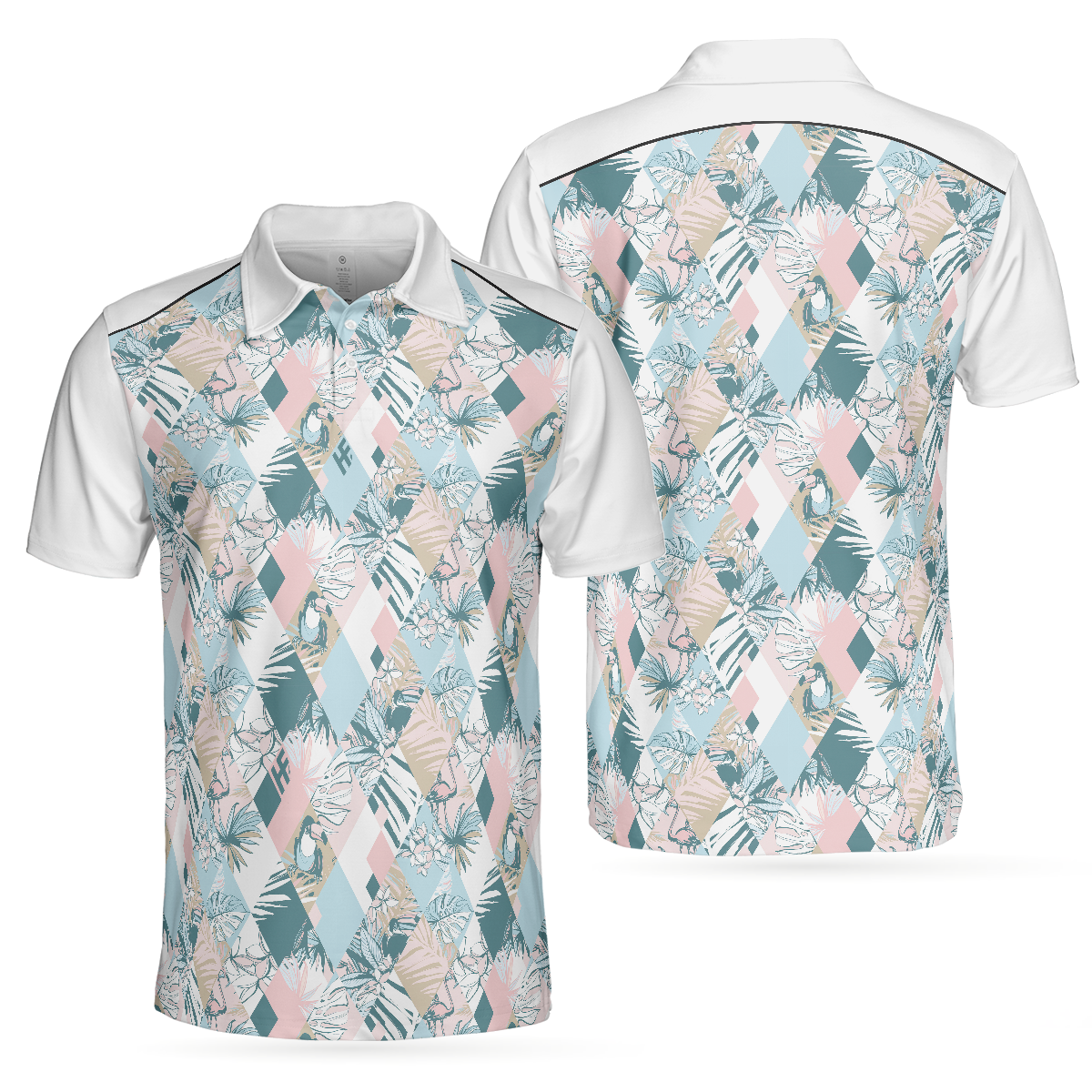 Pastel Tropical Seamless Pattern Polo Shirt Pastel Tropical Themed Polo Shirt For Men Summer Outfit Idea - 1