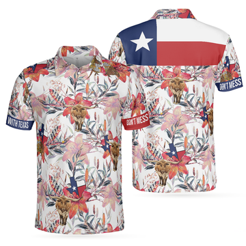 Texas Longhorn Bluebonnet and Armadillo Polo Shirt Floral Texas State Polo Shirt Texas Proud Shirt For Men - 1