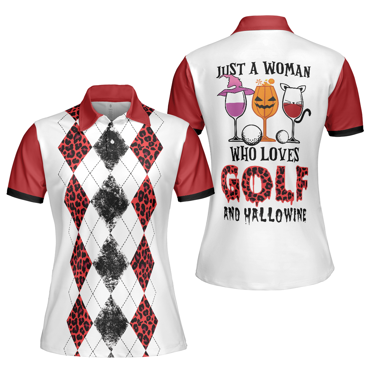 Just A Woman Who Loves Golf And Hallowine Golf Short Sleeve Women Polo Shirt Halloween Golf Shirt For Ladies - 1