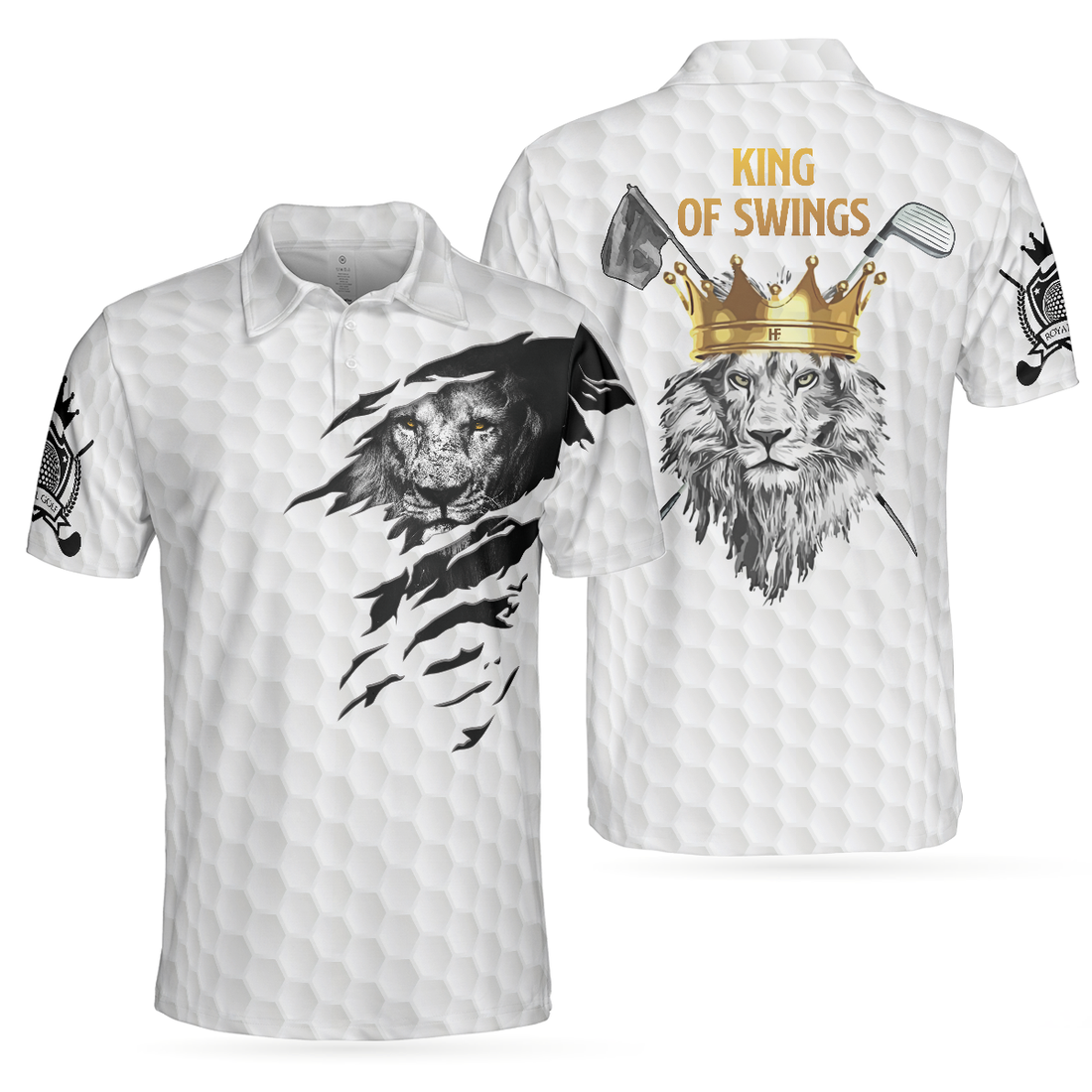 King Of Swings Lion Golfing Polo Shirt Black And White Lion King Sketching Polo Shirt Best Golf Shirt For Men - 1