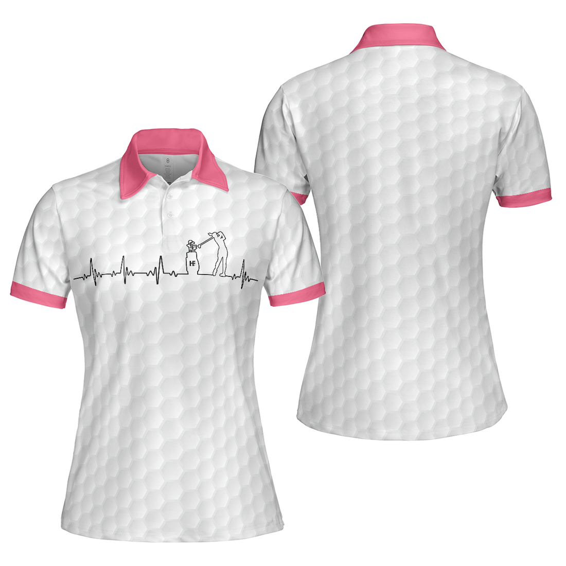 Heartbeat Golfer White And Pink Golf Short Sleeve Women Polo Shirt Golf Shirt For Ladies - 1