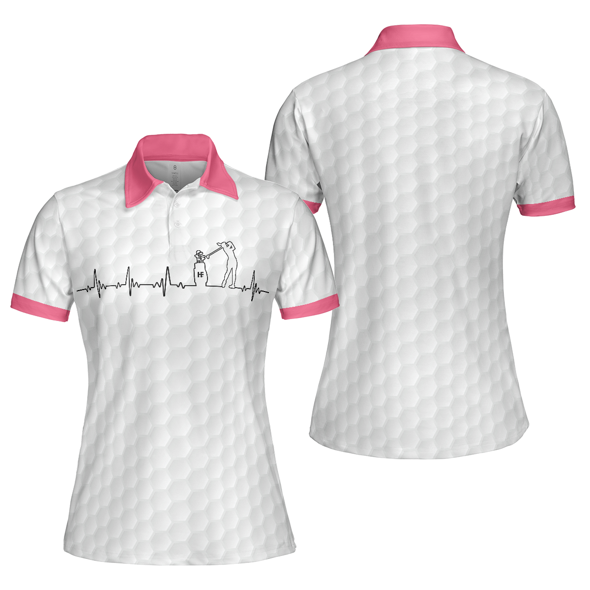 Heartbeat Golfer White And Pink Golf Short Sleeve Women Polo Shirt Golf Shirt For Ladies - 1