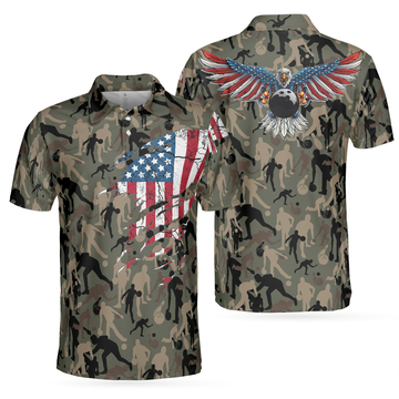 Bowling Camouflage American Eagle Flag Polo Shirt American Flag Shirt For Patriotic Bowlers Bowling Shirt For Men - 1