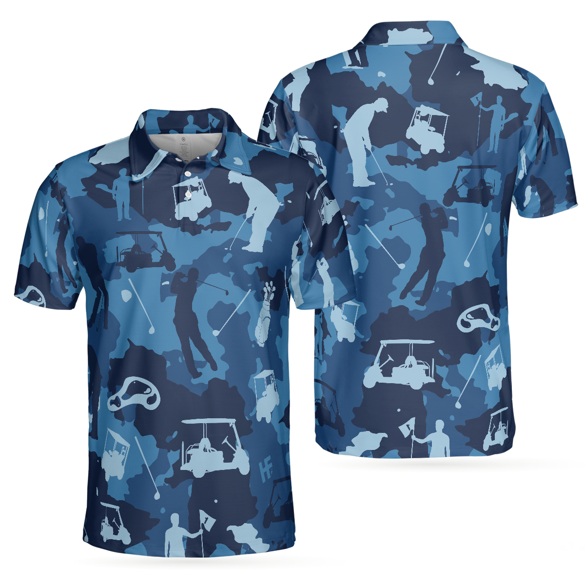 Golf Ocean Blue Camouflage Polo Shirt Streetwear Golfing Polo Shirt Camo Golf Shirt For Men - 1