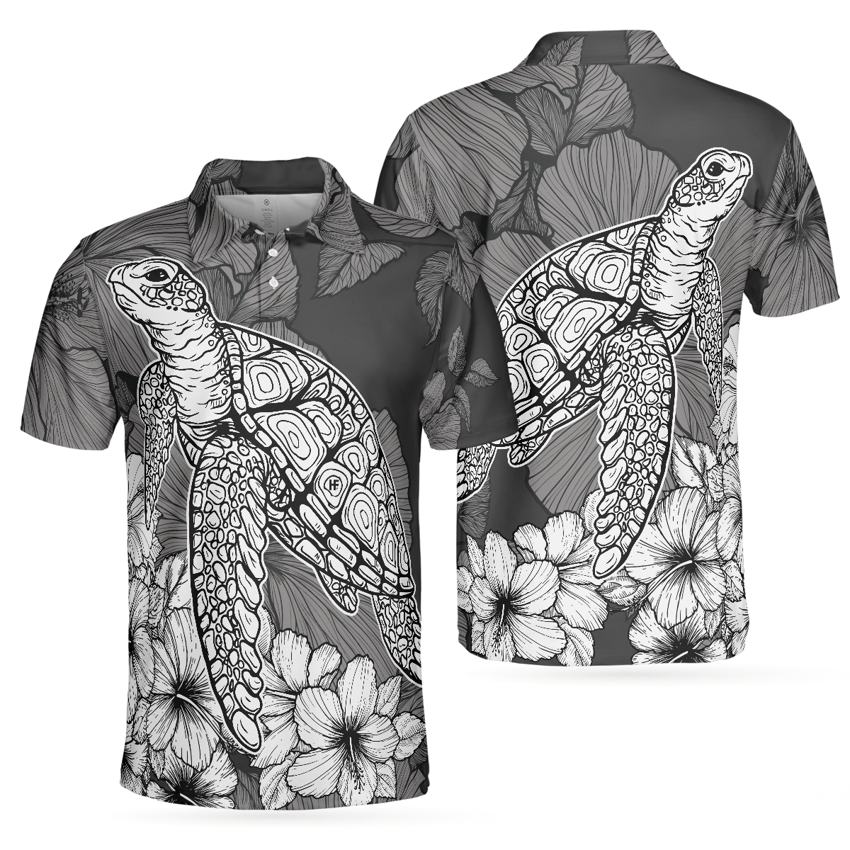 Hibiscus Turtle Shirt For Men Polo Shirt Sea Turtle Polo Shirt For Men Hibiscus Floral Shirt Design - 1