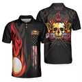 Golf Flame Skull Short Sleeve Golf Polo Shirt Black American Flag Golf Shirt For Men Cool Gift For Golfers - 1