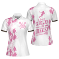 I Beat People With A Stick Lacrosse Short Sleeve Women Polo Shirt White And Pink Lacrosse Shirt For Ladies - 1