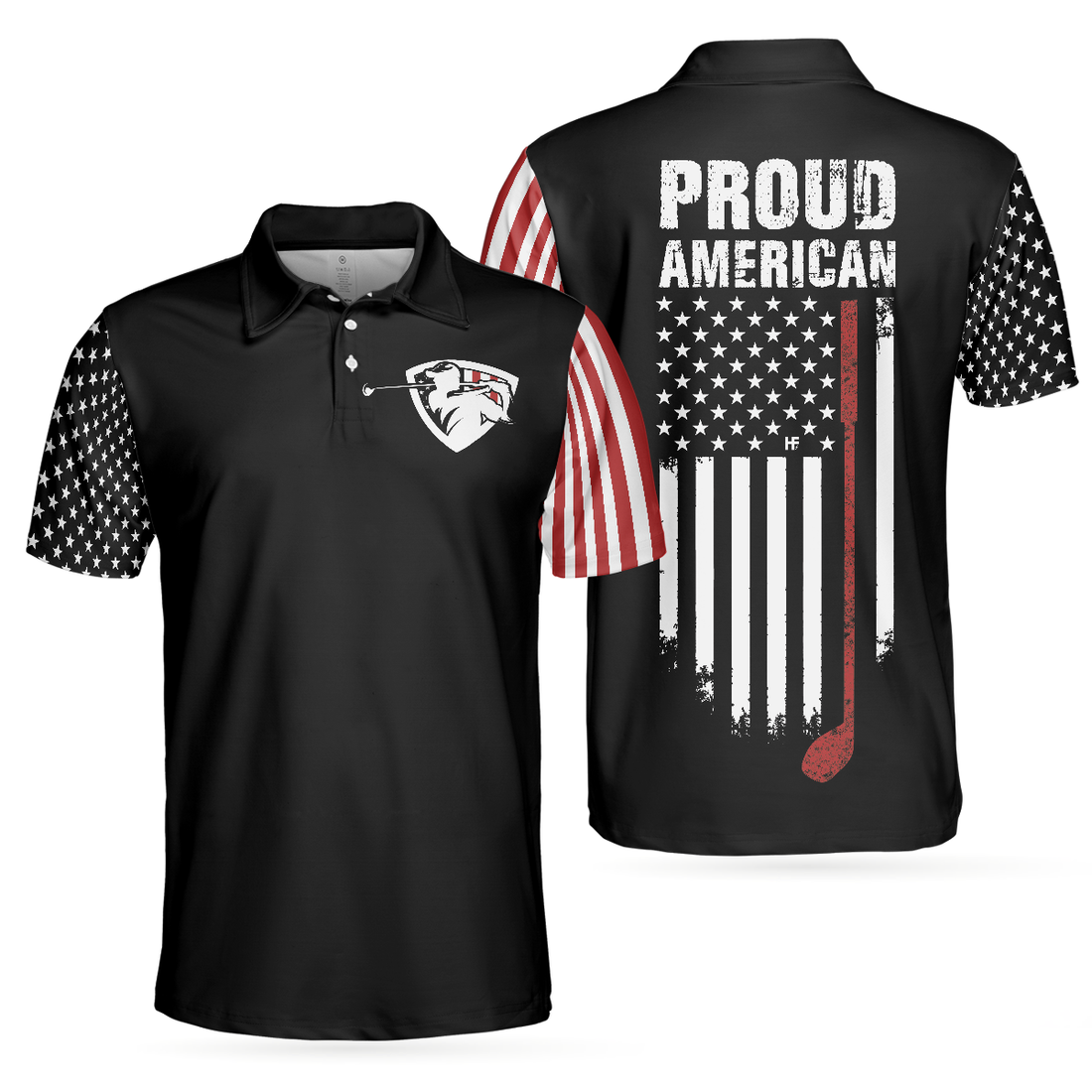 Proud American Short Sleeve Golf Polo Shirt Dark Theme American Flag Polo Shirt Patriotic Golf Shirt For Men - 1