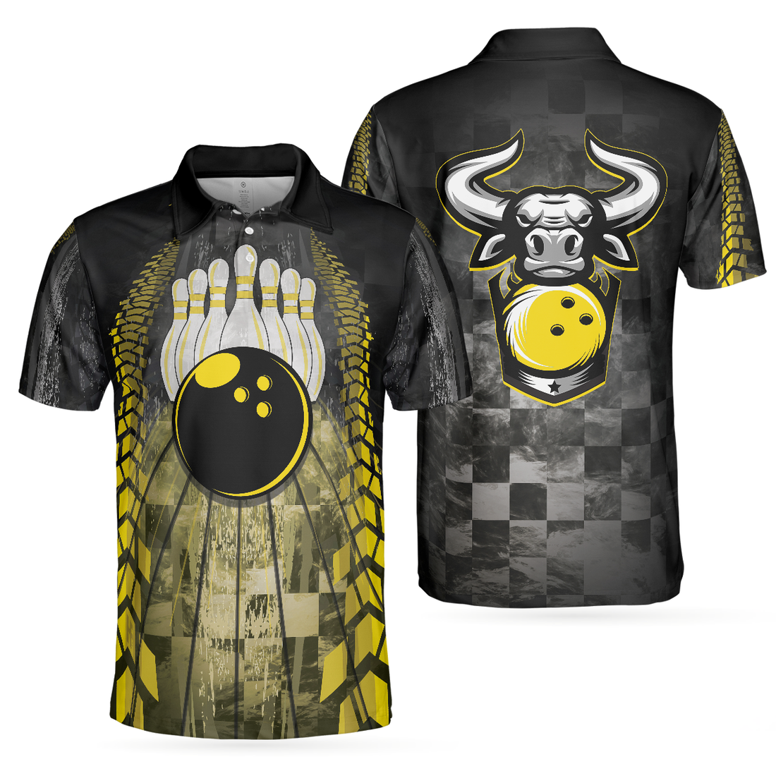 Bowling Bull Black And Yellow Short Sleeve Polo Shirt For Bowling Bull Polo Shirt Best Bowling Shirt For Men - 1