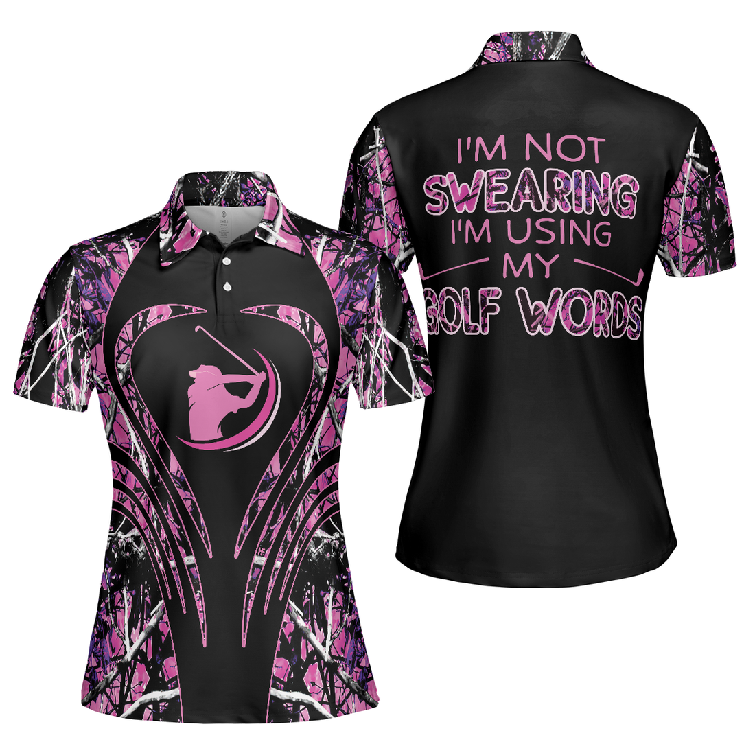 Thinning Layout Camouflage Pattern Im Not Swearing Im Using My Golf Words Golf Short Sleeve Women Polo Shirt - 1