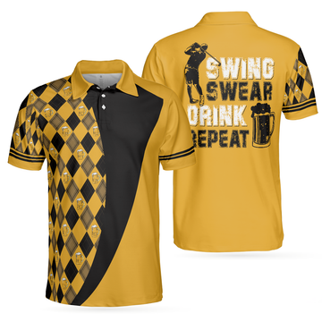 Swing Swear Drink Repeat V2 Polo Shirt Argyle Pattern Golf Shirt For Male Golfers Skull Golf Shirt - 1