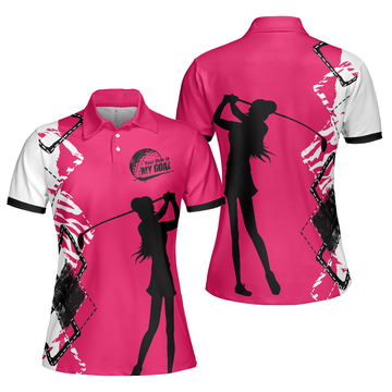 Your Hole Is My Goal Golf Short Sleeve Women Polo Shirt White And Pink Golf Shirt For Ladies - 1