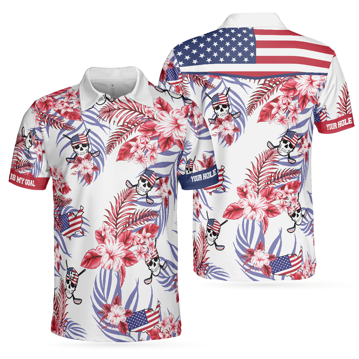 Seamless Tropical Pattern Golf Skull America V2 Polo Shirt Texas Bluebonnet Golf Shirt For Men - 1