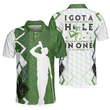 I Got A Cold Beer On Every Hole In One Golf Polo Shirt Green Argyle Golf Shirt For Men Best Drinking Golf Shirt - 1