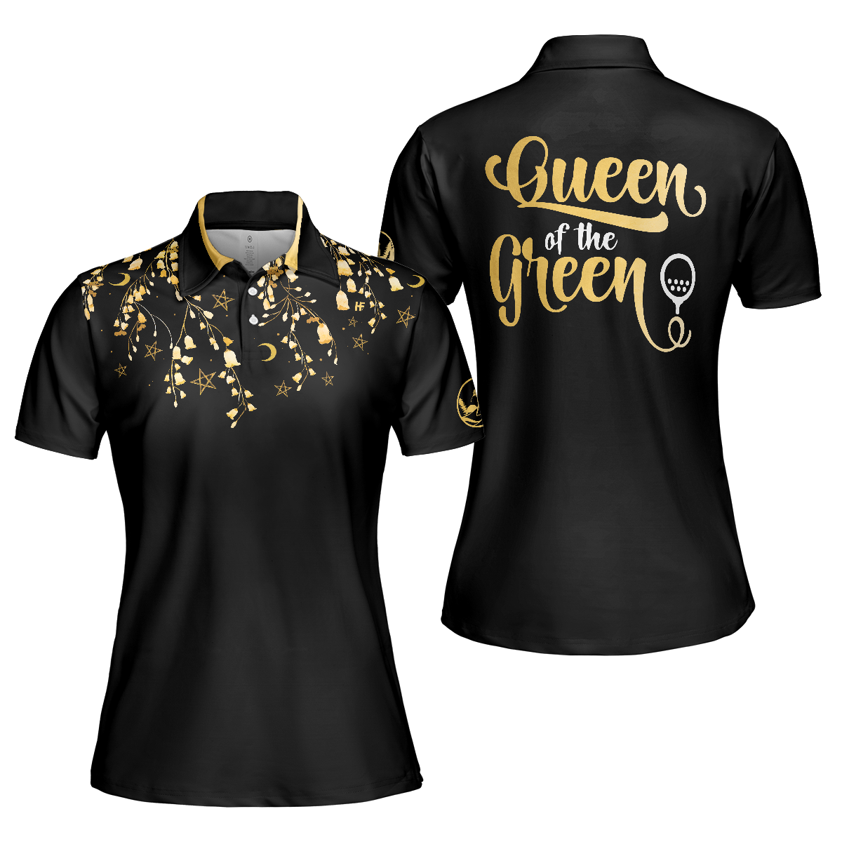 Elegant Gold Pattern Queen Of The Green Golf Short Sleeve Women Polo Shirt Unique Female Golf Gift - 1