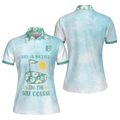 Life Is Better On The Golf Course Golf Girl Short Sleeve Women Polo Shirt Light Blue Tie Dye Golf Shirt For Ladies - 1