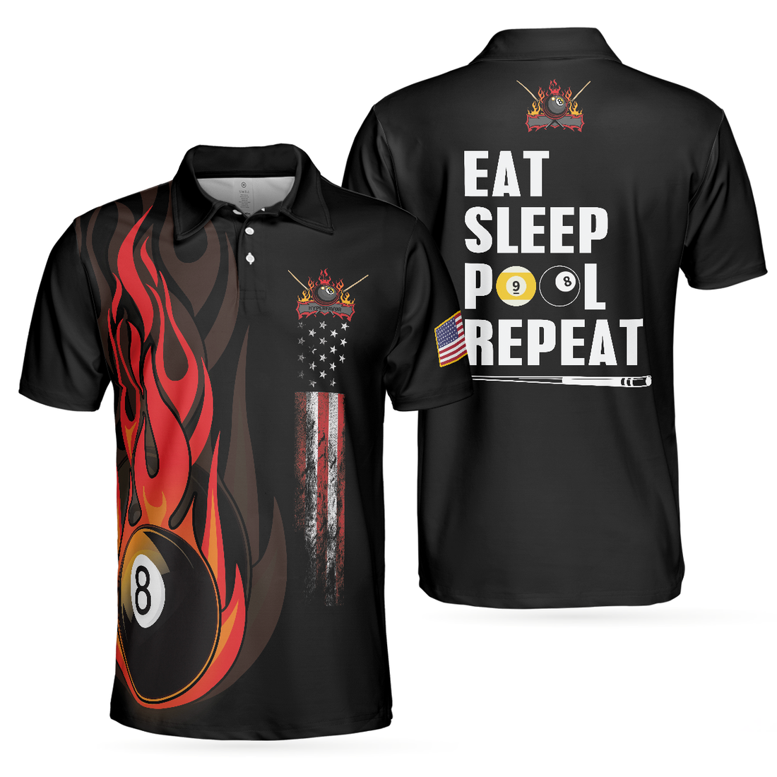 Eat Sleep Pool Repeat Billiards Shirt For Men Polo Shirt American Flag Billiards Shirt Funny Sayings Shirt - 1