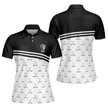 Crossed Black Golf Clubs Golf Short Sleeve Women Polo Shirt Black And White Golf Shirt For Ladies - 1