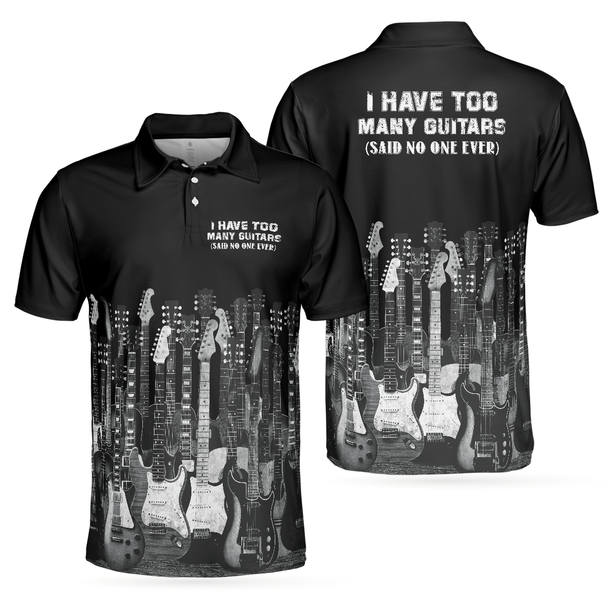 I Have Too Many Guitars Black Short Sleeve Polo Shirt Guitarist Polo Shirt Best Guitar Shirt For Men - 1