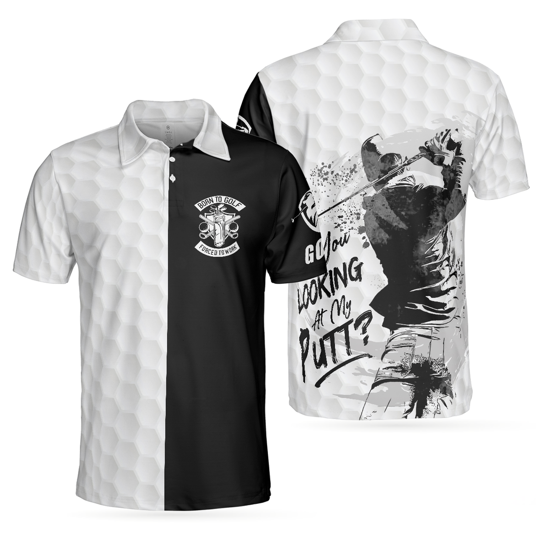 Black  White Are You Looking At My Putt Golf Polo Shirt Black And Golf Pattern Polo Shirt Sarcastic Golf Shirt For Men - 1