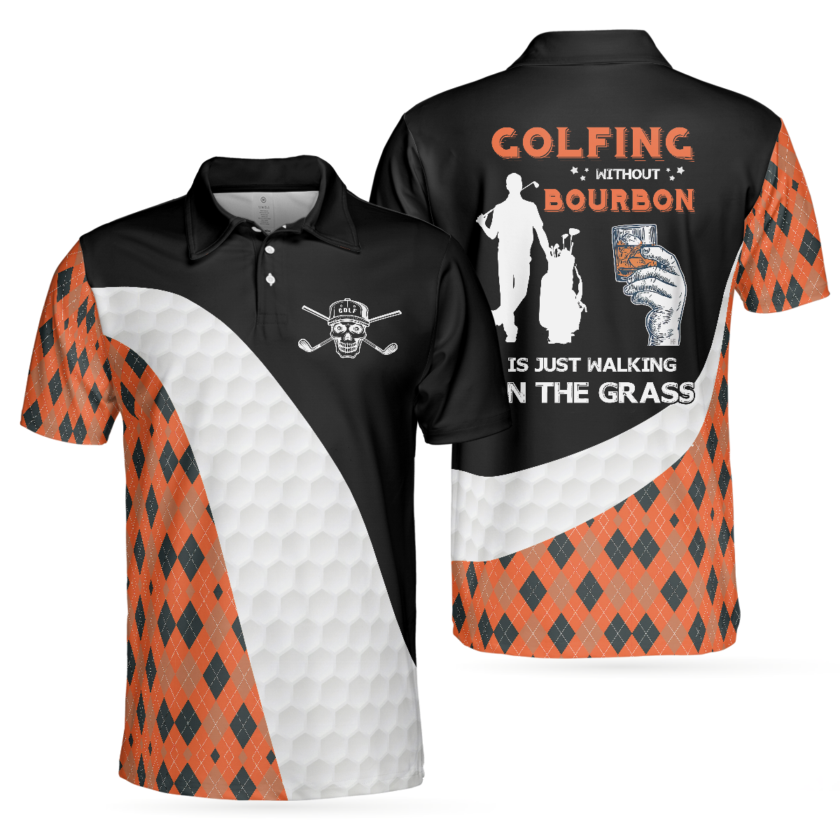 Golfing Without Bourbon Is Just Walking On The Grass Polo Shirt Colorful Argyle Pattern Golf Shirt Funny Golf Shirt - 1