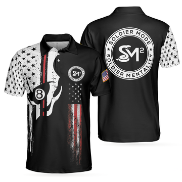 SM2 Skull Black And White American Flag Polo Shirt - 1