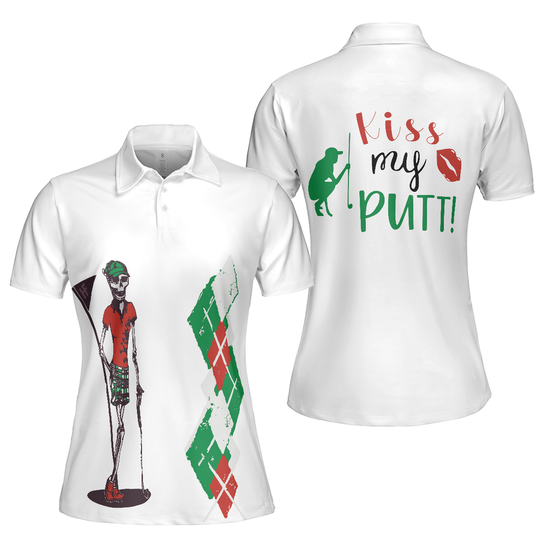 Kiss My Putt Golf Short Sleeve Women Polo Shirt - 1