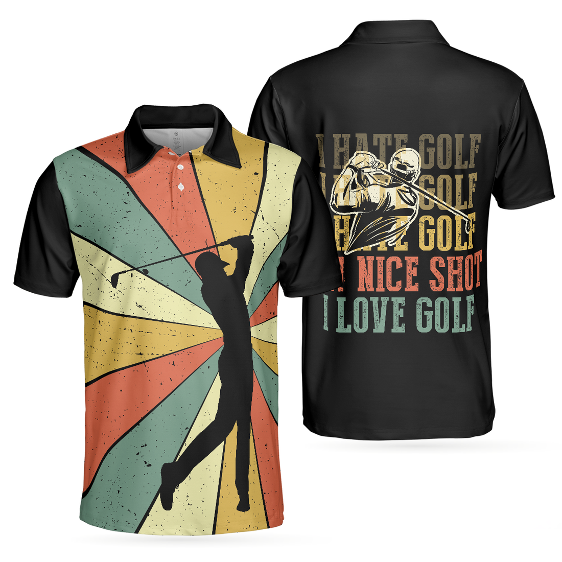 I Hate Golf Nice Shot I Love Golf Polo Shirt Vintage Color Palette Polo Shirt Best Golf Shirt For Men - 1