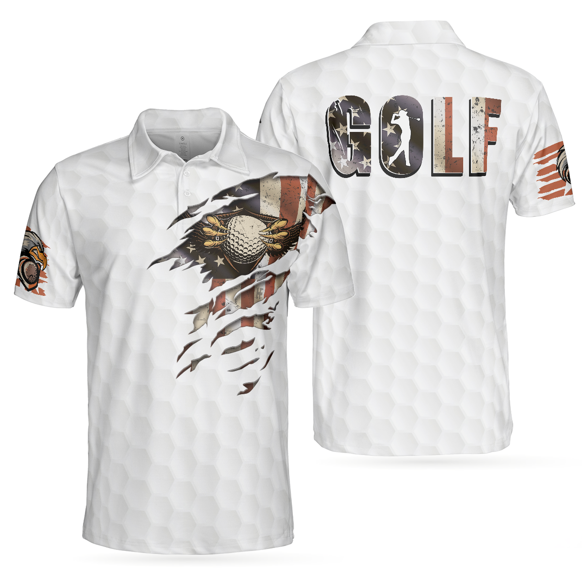 American Golfer Eagle Golf Ball Texture Polo Shirt Ripped American Flag Polo Shirt Patriotic Golf Shirt For Men - 1