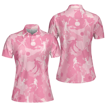 Pink Camouflage Tennis Girl Short Sleeve Women Polo Shirt Camo Tennis Shirt For Ladies - 1