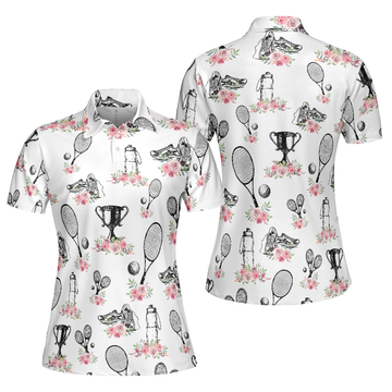 Floral Tennis Player Shirt Short Sleeve Women Polo Shirt - 1