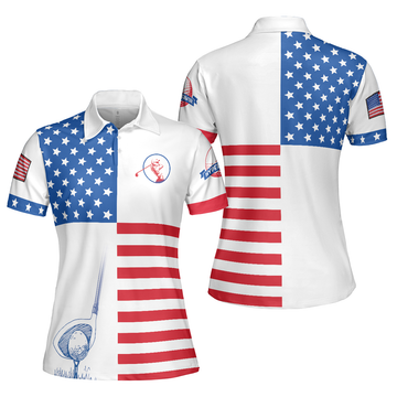 American Flag Golf V2 Short Sleeve Women Polo Shirt Patriotic Golf Shirt For Ladies Unique Golf Gift For Girls - 1