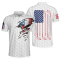 Golf Skull American Flag Short Sleeve Polo Shirt White Golf Pattern Polo Shirt Patriotic Golf Shirt For Men - 1