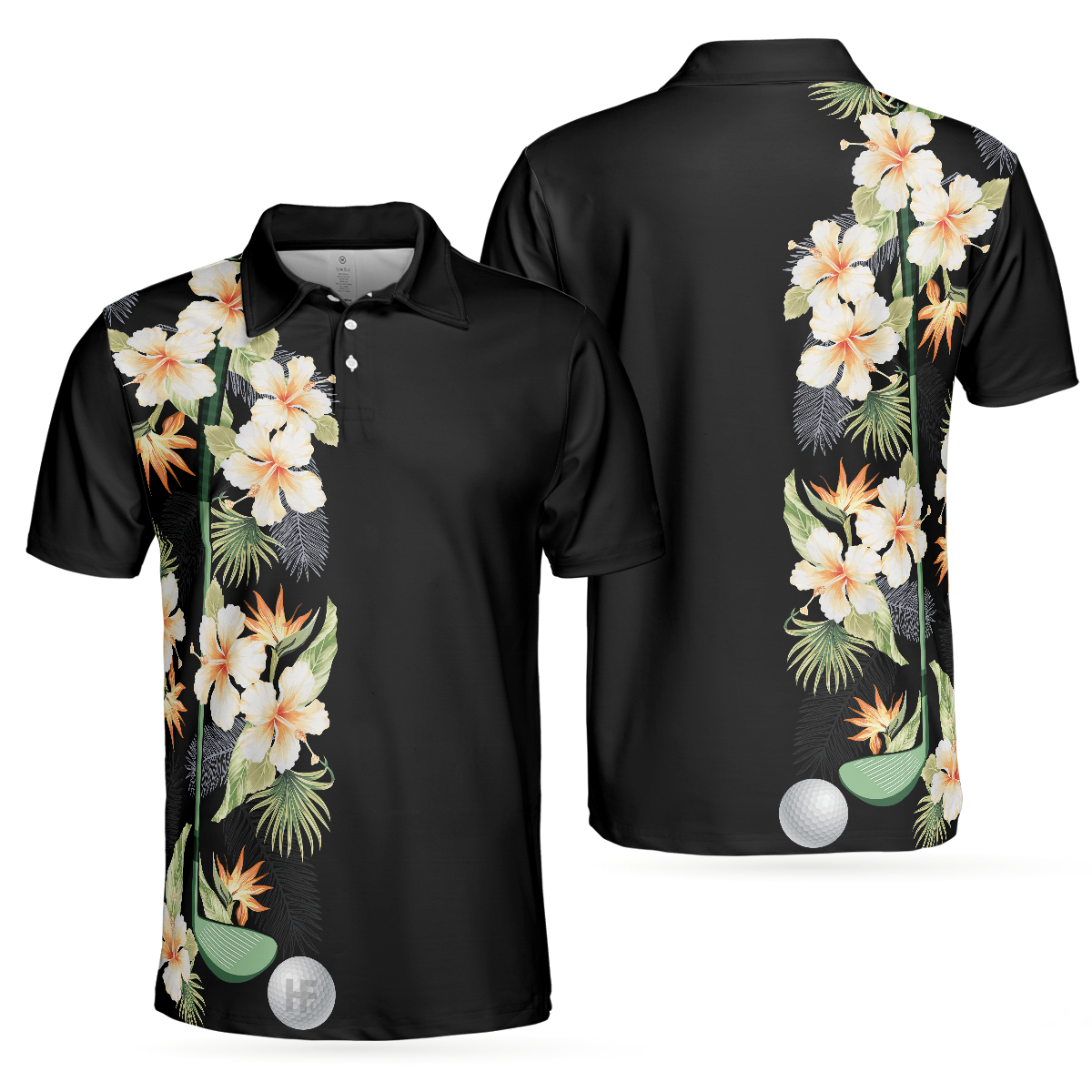 Floral Golf Club And Ball Polo Shirt Wild Floral And Leaves Golfing Polo Shirt Tropical Golf Shirt For Men - 1