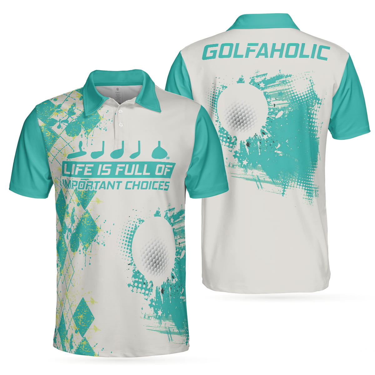 Life Is Full Of Important Choices Golf Polo Shirt Cyan Argyle Pattern Polo Shirt Best Golf Shirt For Men - 1